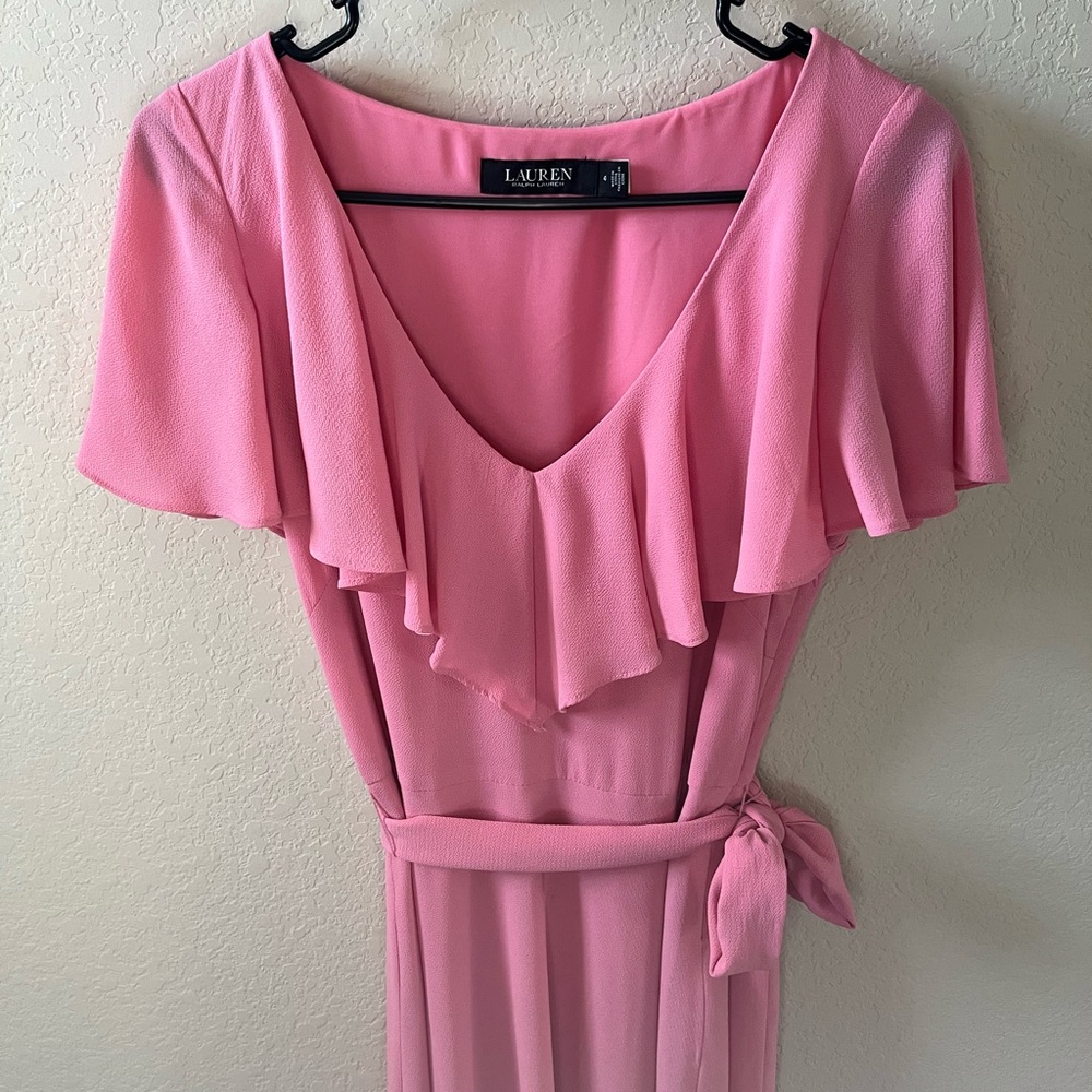 Lauren Ralph Lauren Women’s Pink Belted Bubble Crepe Dress Size 4 - Picture 7 of 13